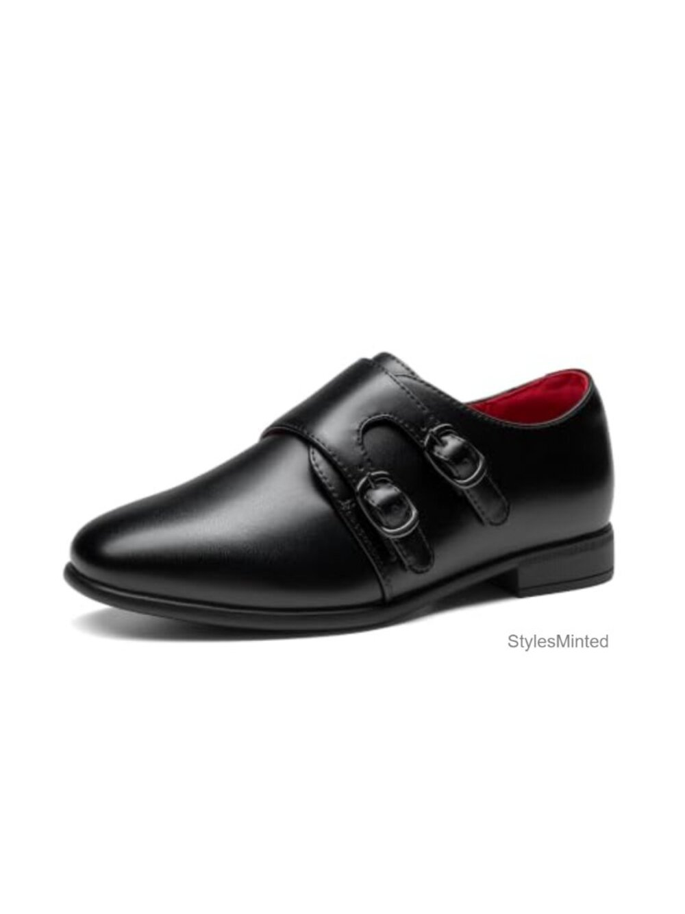 Boys Monk Strap Dress Loafers Faux Leather Pull-On Formal Shoes